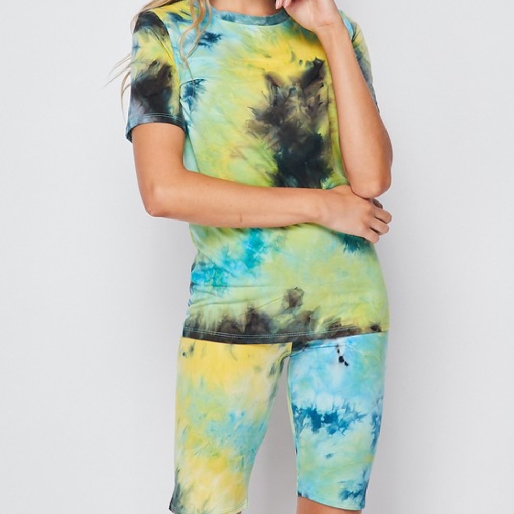 Women TieDye Aqua Shirt and Biker Shorts Set 2-pc.